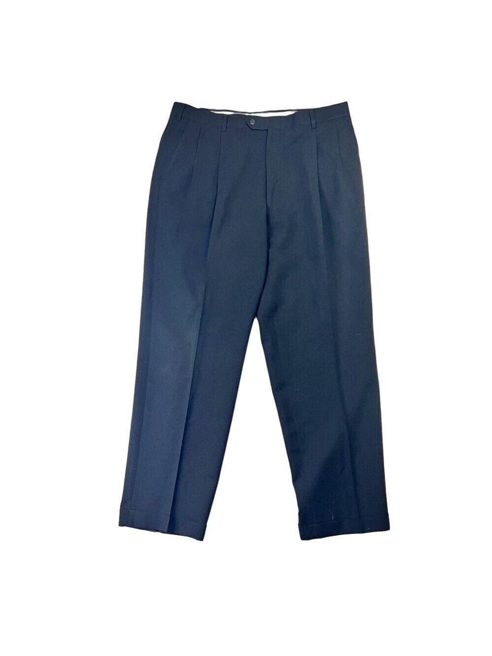 Hart Schaffner & Marx Stretch Wool Expander Waist Black Pleat Dress Pants Sz 38